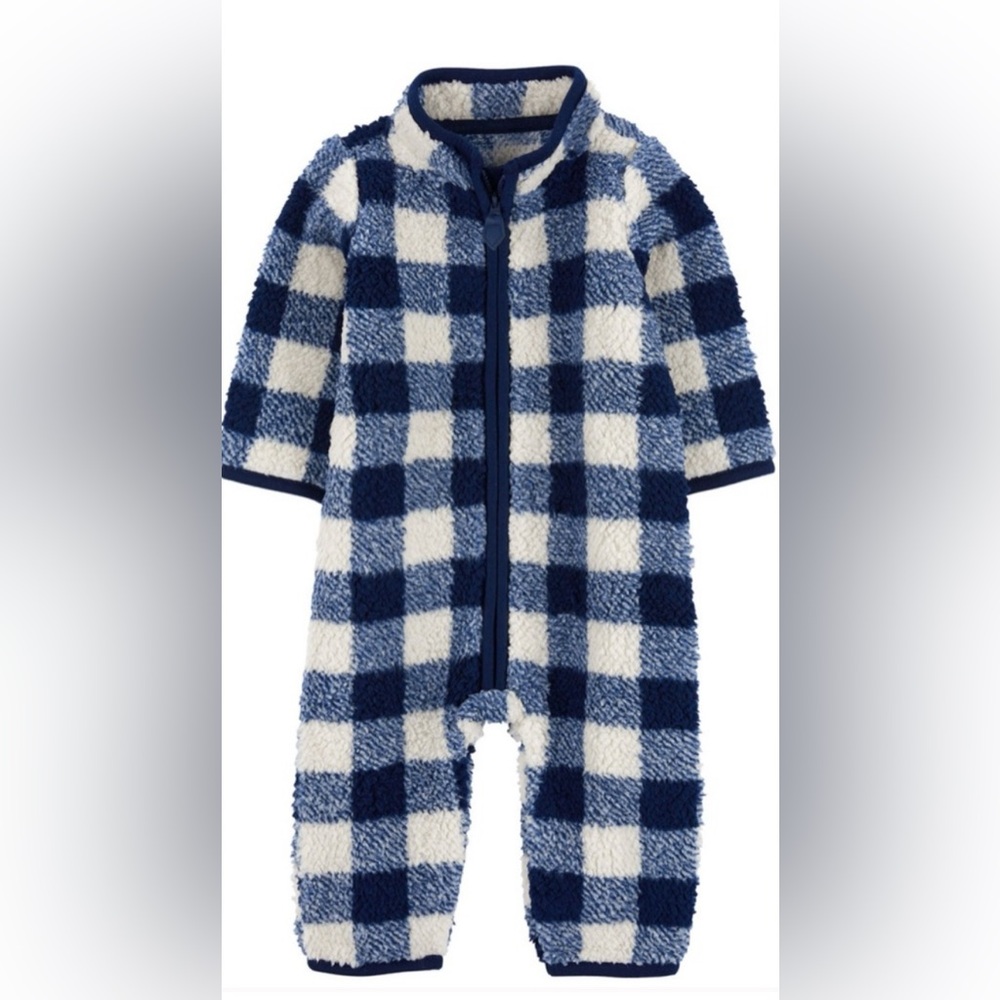 Carter’s Baby Boys Buffalo Plaid Zip Up Fleece Romper Without Hood 6 Months